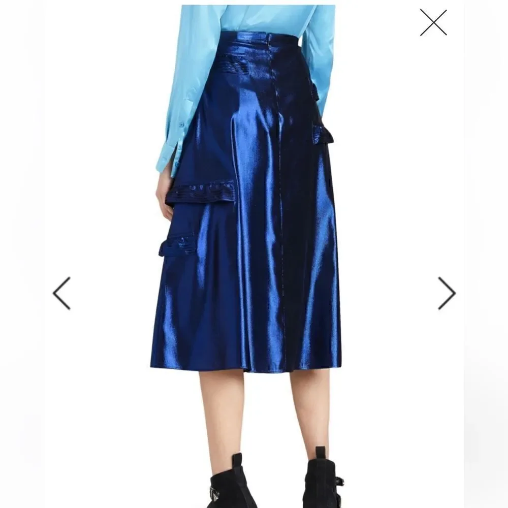 Burberry Women’s midi length silk blend skirt size 6 dark blue NWT - Picture 4 of 16